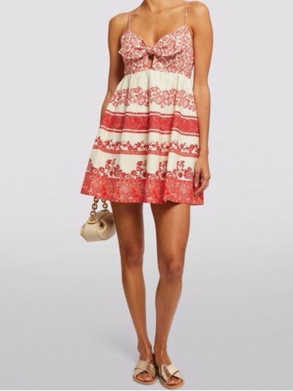 Alice + Olivia Cream and Red Floral Tie-Front Sundress